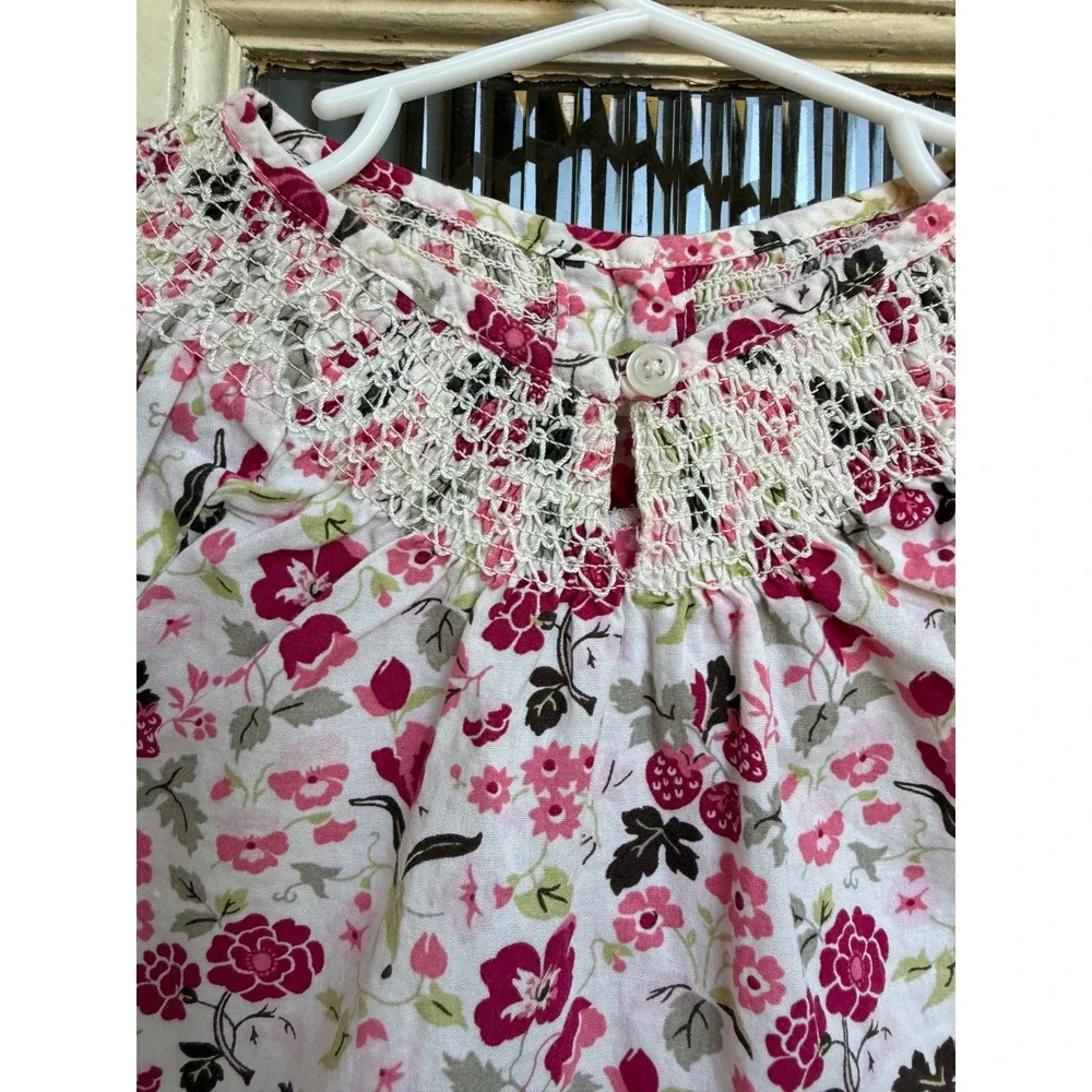 Janie and Jack Girls Pink Floral Smocked Button Back Cotton Blouse Size 2T
